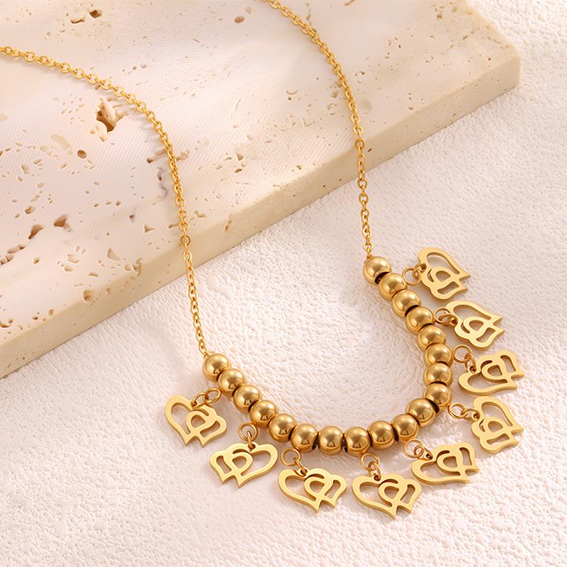 High-End European & American Stainless Steel Heart Necklace - Non-Fading Beaded Pendant Clavicle Chain Jewelry