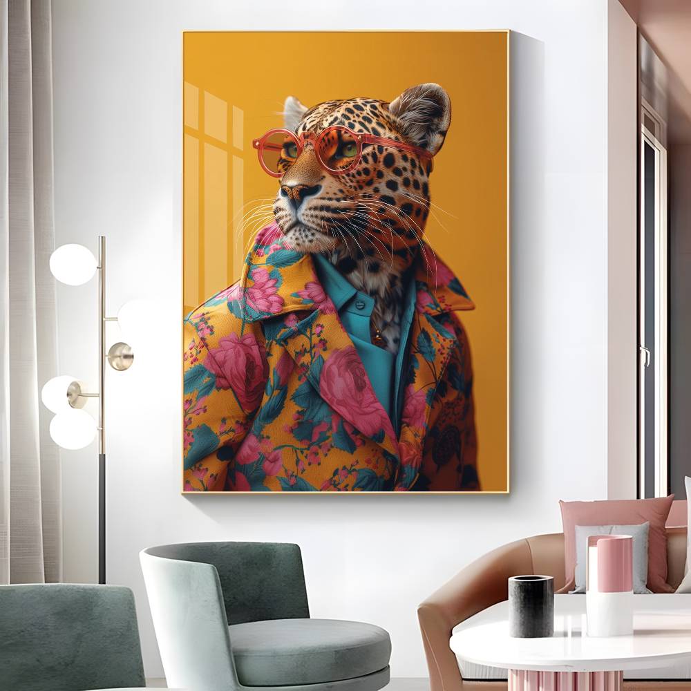 1pc Eclectic Fashionista Animal Portrait Poster Sticker Print Waterproof Wall Art For Living Room Bedroom Home Decor