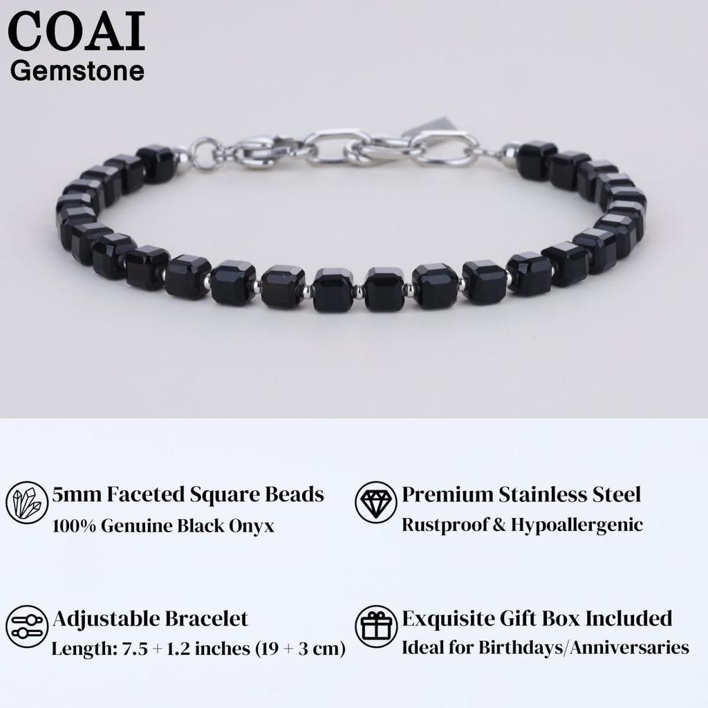 Koai 5mm Onyx Cubic Zirconia Power Stone Bracelet for Men