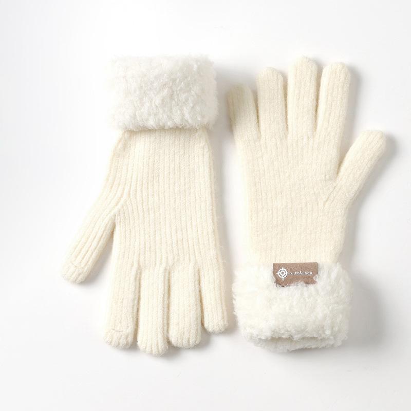 

Thickened Velvet Knitted Gloves for Women in Autumn and Winter Outdoor Cycling Warm and Cold Proof Touch Screen Ski Gloves Trendy One Size