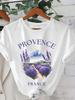 Light Purple Lavender Print Casual Fashion T-Shirt with PROVENCE Graphic Soft FabricSlightly Stretchy Round Neck Short Sleeve