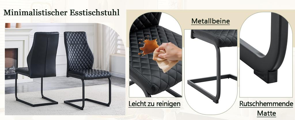 [Set of 2] Dining Chair In Black Diamond Pattern: High Backrest + Comfortable Seat Cushion, Black Metal Frame Non-Slip, for Restaurants Etc.