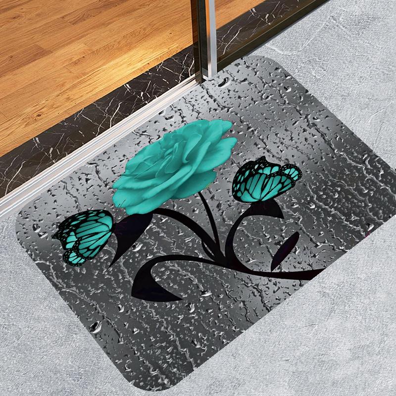 4PCS Flowers Rose Print 3D Shower Curtain Waterproof Polyester Bathroom Curtain Anti-slip Bath Mat Toilet Rugs Carpet Bath Sst Decor