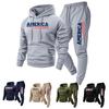 Men's Casual -color Letter Print T-shirt Set - Men's Fleece Hooded Drawstring T-shirt And Pants Two-piece Set