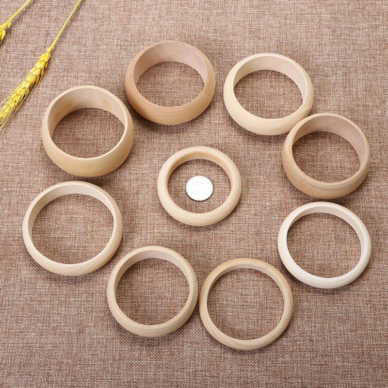 6Pcs Unfinished Blank Wood Bangle Bracelets Natural Round Wood Ring Wooden Circle for DIY Painting Craft Jewelry Making