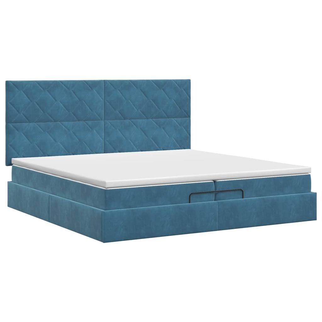 Ottoman Bed with Mattress Dark Blue 200 X 200 Cm Velvet