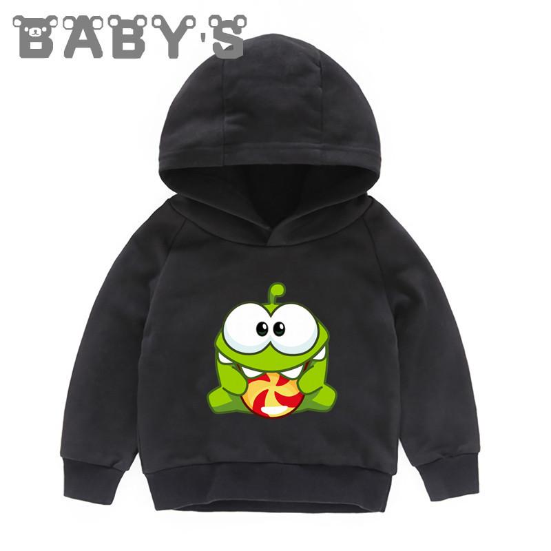 Heißes Spiel Cut The Rope Om Nom Frosch Cartoon Kinder Kapuzenpullover Jungen Mädchen Lustige Sweatshirts Kinder Oberbekleidung Kleidung Baby Oberteile,KMT5410 130 black