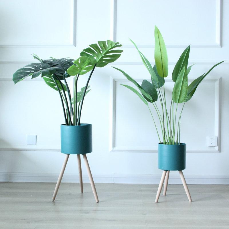 

Wrought iron flower pot, green dill creative iron potted plant, flower utensil, white round bracket, flower stand, simple floor Small