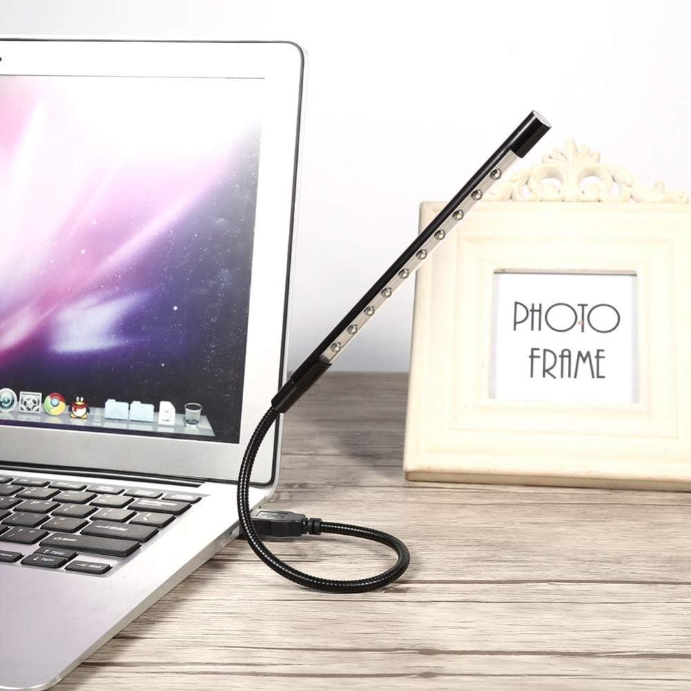 USB LED Reading Light Black Metal Flexible Book Lamp 5V 10 LED Portable Mini Night Light for Laptop Computer Notebook Desk