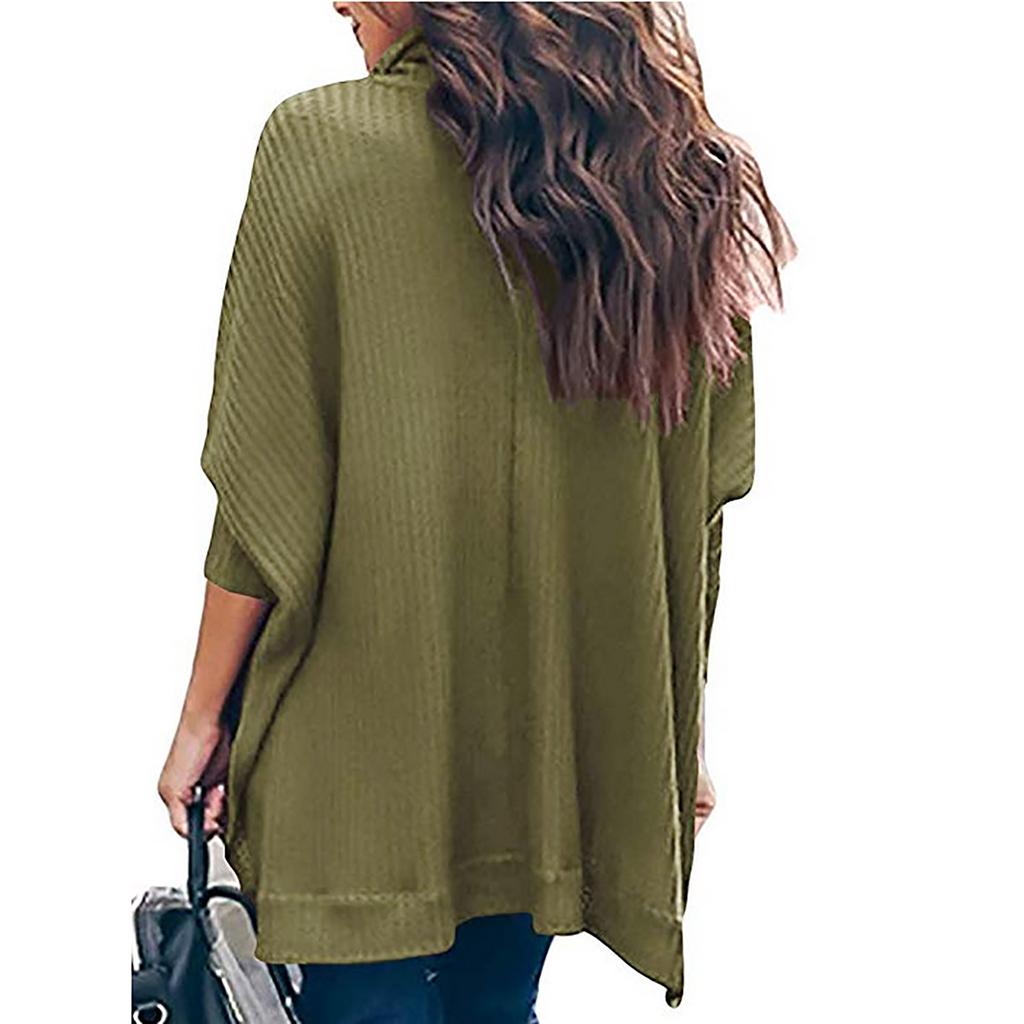 Women's  And Winter Loose Solid Color Irregular Hem Stitching Long-sleeved Pile Collar Knit Sweater Top