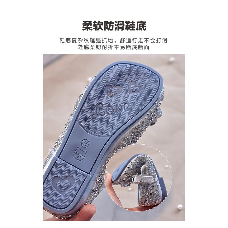 Children's Princess Shoes Crystal Shoes Elsa Dress Shoes Spring and Autumn New Girls' Leather Shoes Soft Sole Baby Single Shoes