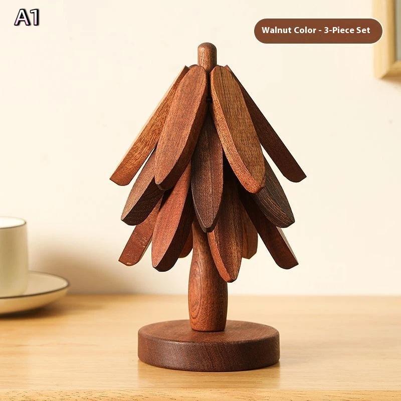 Tree Design Stand Wooden Christmas Tree Shape Decorative Anti Scald Heat Resistant Table Ornament Mat Coaster