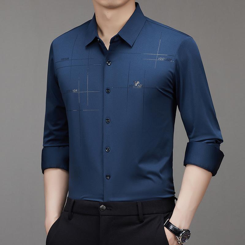 Men Long Sleeve Turn Down Collar Business Casual Wrinkle Free Shirt