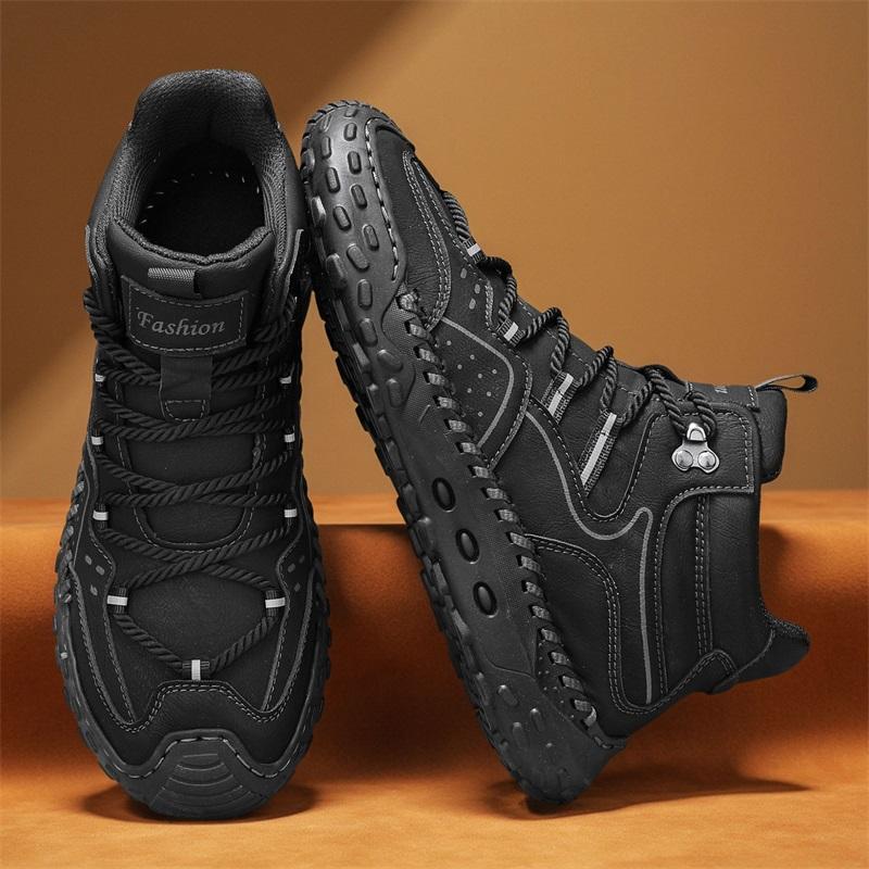 38-48Men Shoes Hand-stitching Leather Men Boots Split Leather Casual Leather Shoes Men Ankle Boots