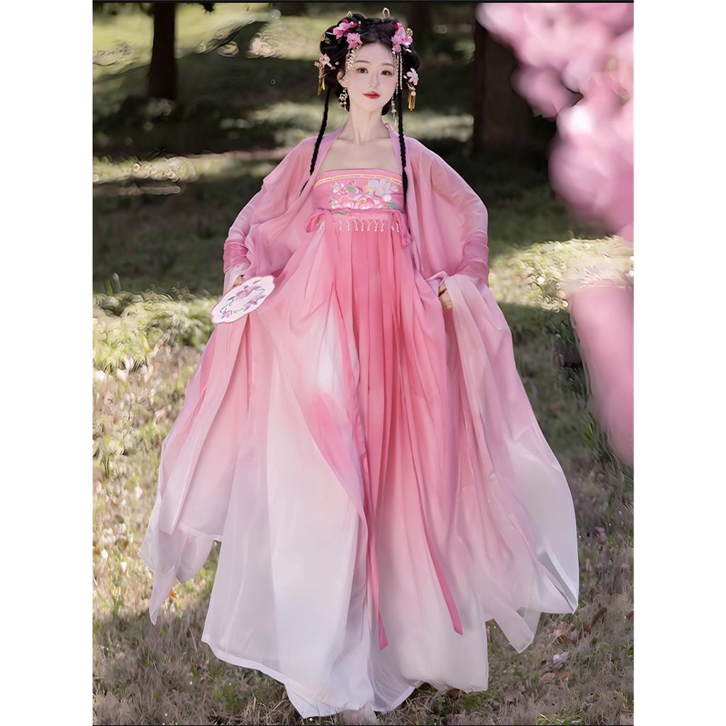 Chinese Tang Dynasty Style Hanfu Cherobalan Skirt Chest-high Embroidered Purple Daily Suit For Women