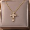 Luxury Zirconia Cross Pendant Necklace for Women Zircon Crystal Stainless Steel Chain Charm New Trend Aesthetic Jewerly Collares