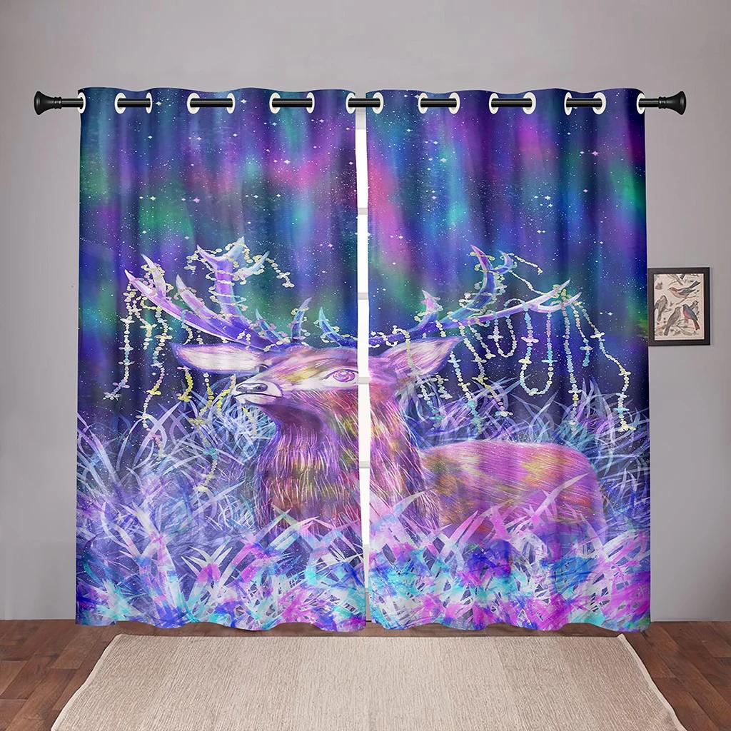 Animal Deer Forest Cartoon Dreamy Blackout Window Curtains for Bedroom Living Room Bathroom Kicthen Door Hall High Shading New
