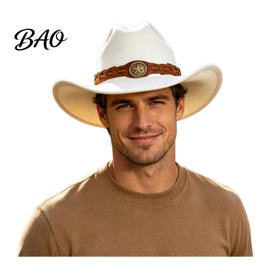 Winter Windproof Wool Cap Unisex Western Cowboy Hat, Felt Fedora Hat with Faux Leather Retro Style Band, Wide Brim Cowgirl for Men Women Outdoor