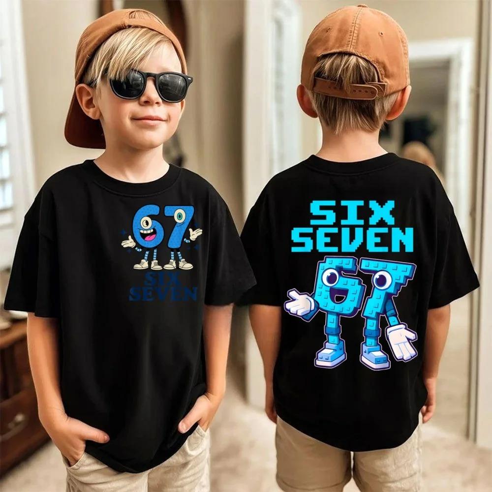 Six Seven Kids  Tees Tops Childrens Meme Crew Neck Cotton Short Sleeve T Shirt Funny 67 Brainrot Print TShirt for Boys Girls