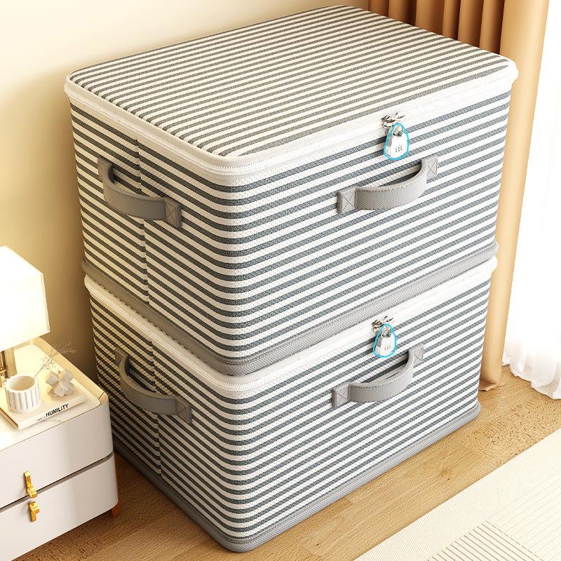 Extra Large Waterproof Striped Wardrobe Storage Box with Lid