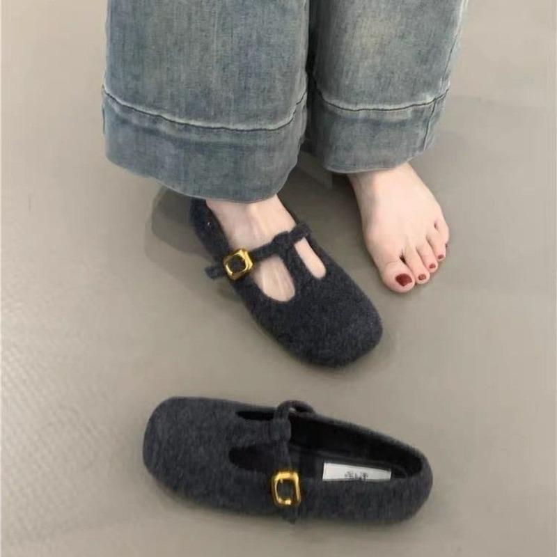 Autumn Woolen Fabric Women Flats Shoes Shallow Round Toe Shoes Ladies Comfort Ballet Style Mary Jane Shoes