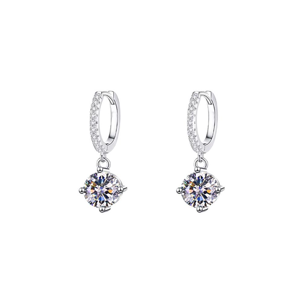 

S999 Pure Silver Four-Prong Zircon Women s Dangle Earrings - High-End Luxury and Versatile Fashion Accessory Pure Silver платиновий