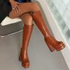 Krazing Pot PU Autumn Winter Shoes Super High Heels Stone Patterns European Design Platform Keep Warm Thigh High Boots