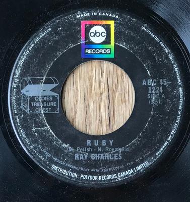 7inch Record RAY CHARLES  Ruby 1224 ABC Records Canada SoulFunk Used