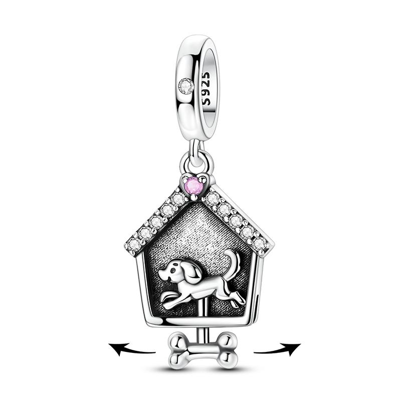 925 Silver Golden Clover Charms Bead CZ Zircon Glowing Firefly Pet Cat Puppy Pendant Fit Original Bracelet DIY Jewelry