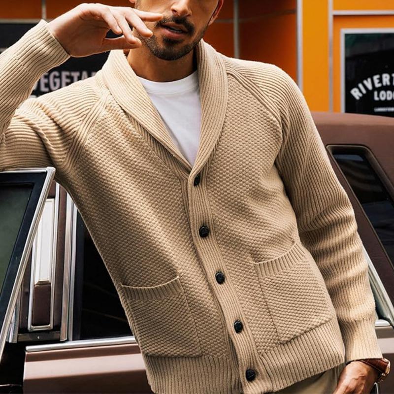 Men S Knitted Cardigan Long Sleeve Lapel Pocket Casual Winter Sweater