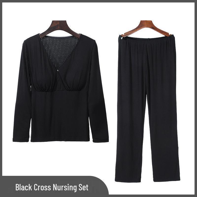 Summer Thin Modal Nursing Pajamas: Long Sleeve Set for Pregnant & Postpartum Women