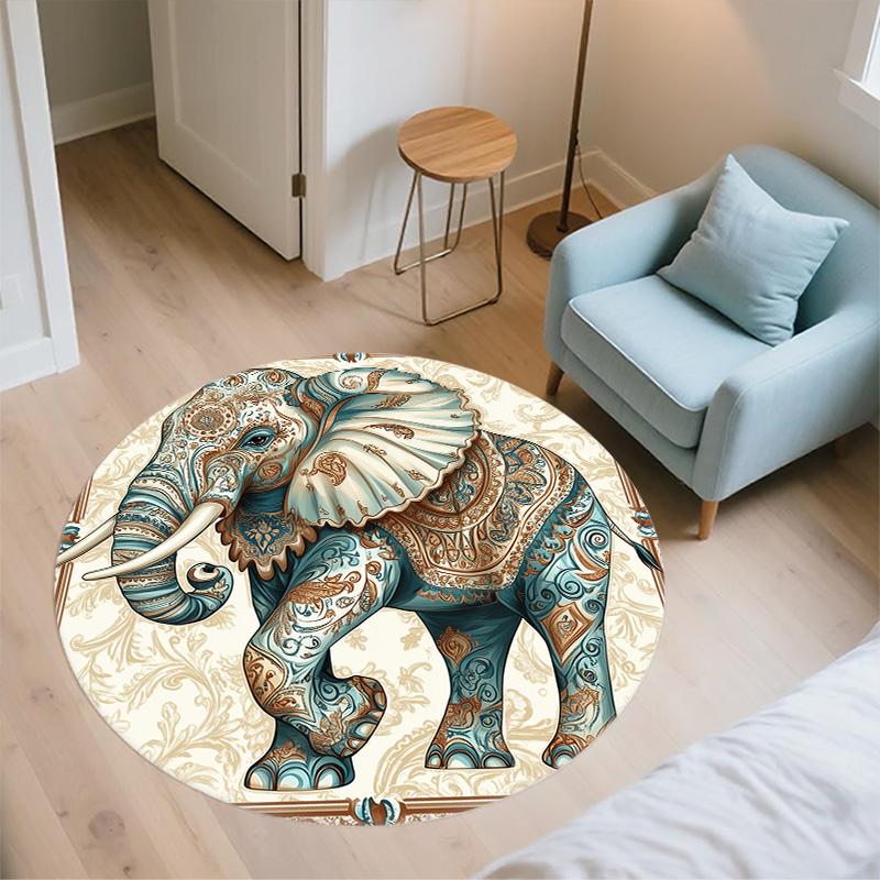 Vintage Elephant,Round Area Rug,Carpet Rug for Living Room Bedroom Sofa Playroom Decor,Non-slip Floor Mat