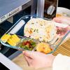 1 Transparent Heat-resistant Glass Divider Plate with Sauce Dish,Square for Dumplings and Seasoning-an Essential Kitchen Serving and Preparation Tray