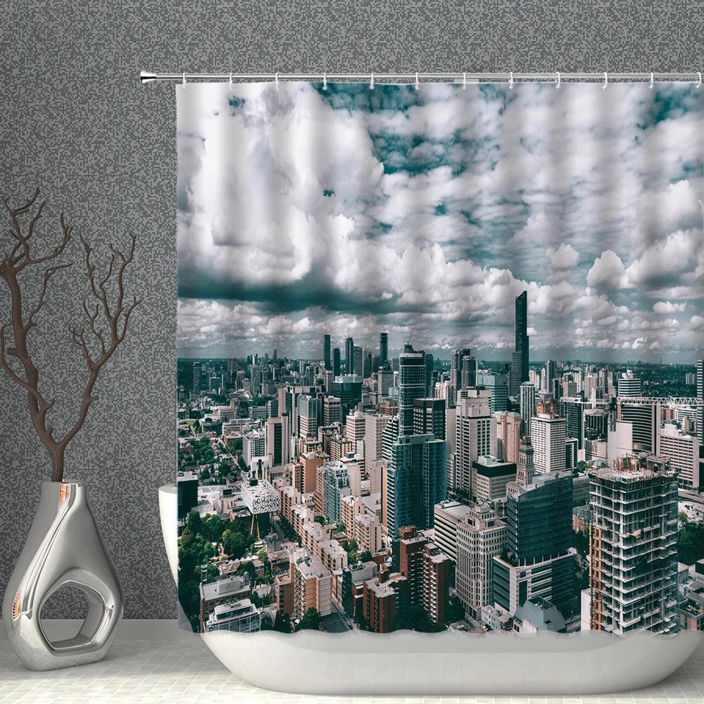 Scenery Shower Curtain Big Ben Golden Gate Bridge UK USA Building Landscape Bath Curtains Waterproof Cloth Bathroom Screen Decor