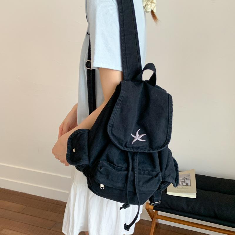 Schoolbag Korean large-capacity canvas shoulder bag women's 1011 new trendy summer leisure foreign style student commuter backpack