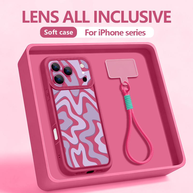 Colorful Stripe Printed With Strap Phone Case For iPhone 17 Pro Max Air 16e 16 15 14 Pro Max 13 12 Pro Shockproof Soft TPU Cover