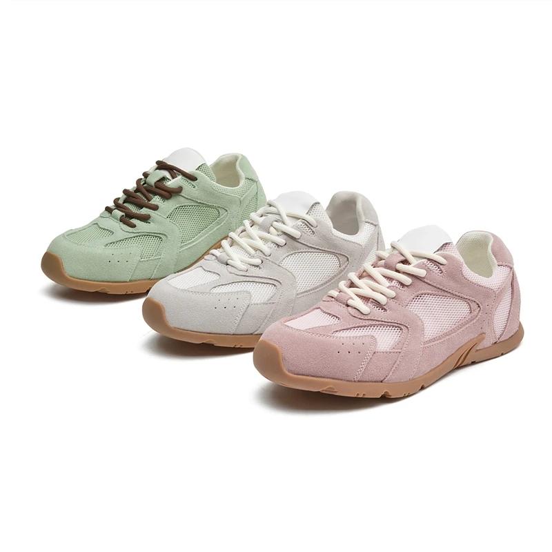 2025 Summer New Ladies' Leather Retro German Trainer Sneakers - Lace-Up Casual Flats for Streetwear & Daily Wear