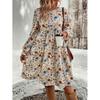 2026 Women's French Elegant Printed Puff Sleeve Dress, Casual Fashion Floral Dresses for Women, European & American Style Ladies Dress
