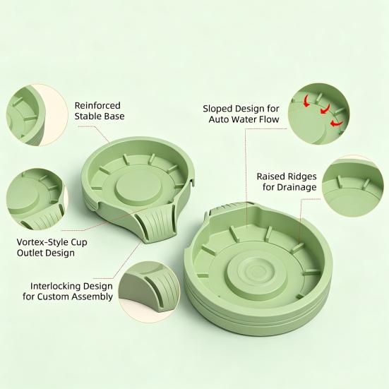 Aufbewahrungsbasis für Ninja Creami Becher Silikonwanne Entwässerungsdesign Intelligente Drainage Anti-Spritz-Schräger Organizer zur Beseitigung von Unordnung auf der Arbeitsplatte