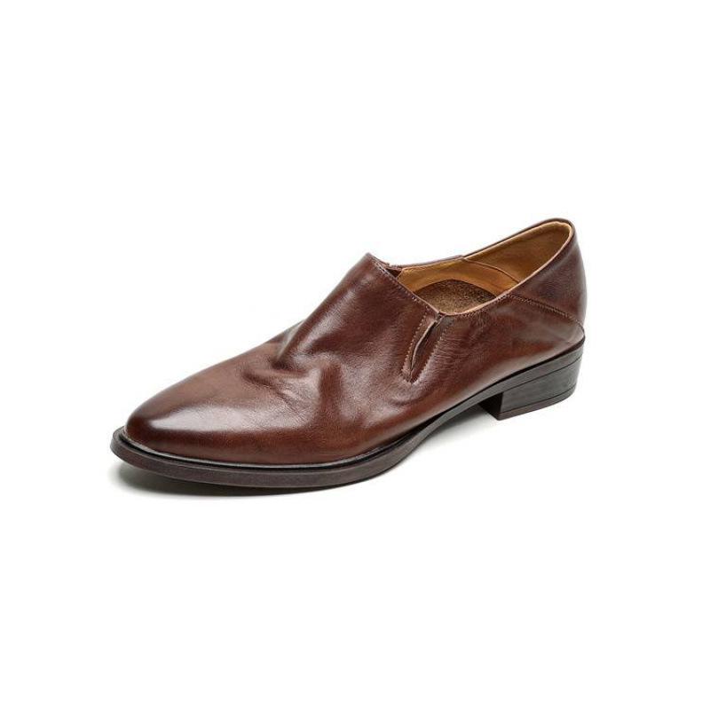 New casual pointed flat shoes, leather large size women's shoes, comfortable low-heeled cowhide single shoes, wear one-pedal shoes in all seasons