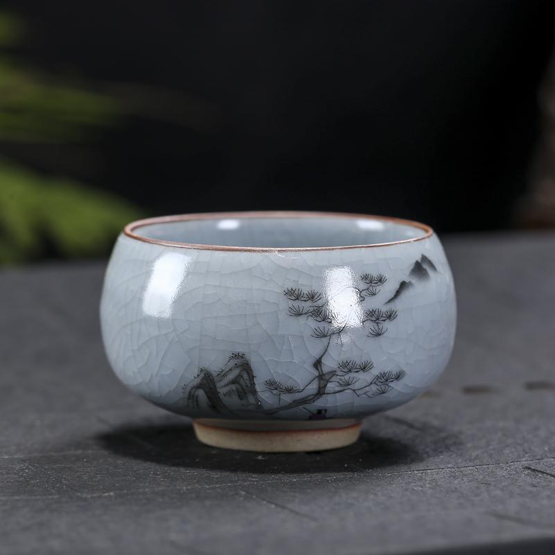 Boutique Ru Kiln Ceramic Teacup Hand Painted Flowers Meditation Cup Travel Tea Bowl Tie Guanyin Pu'er Master Cup Tea set Gifts