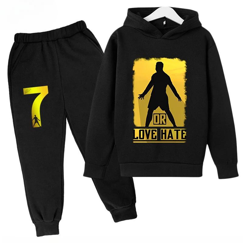 Children's Sports Hoodie Set  Sweatshirt Pants 2-piece Set for Boys and Girls Ronaldo Avatar Printed Kids Clothes Girls