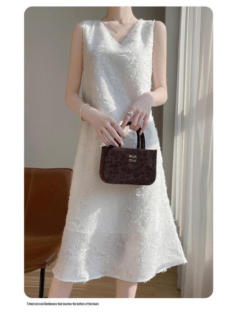 Silk Satin Women's V-neck Sleeveless Cut-out Midi Dress - Summer 2025 Collection