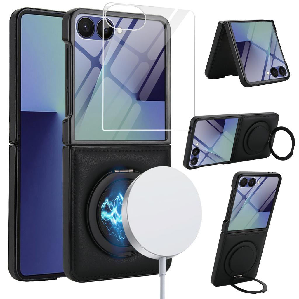 For Magsafe Charging Case for Samsung Galaxy Z Flip 7 6 Flip 5 Flip 4 3 Magnetic Rotating Bracket Cover Tempered Glass Film