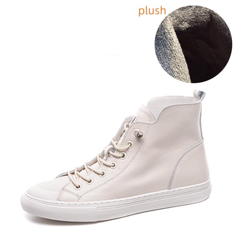 2024 High Quality Cowhide Leather Shoes Woman Shoes Casual Sneaker Trend Boots Flat Fashion Shoes Black White Red Boots