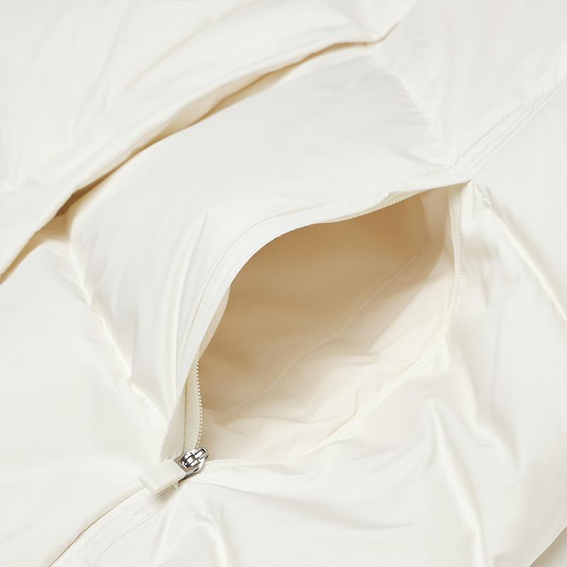 FILA Lifestyle White Mid-Length Warm Solid Color Hooded Long Sleeve Down Jacket Women Outerwear Fog-Lotus-White F11W443903FIV