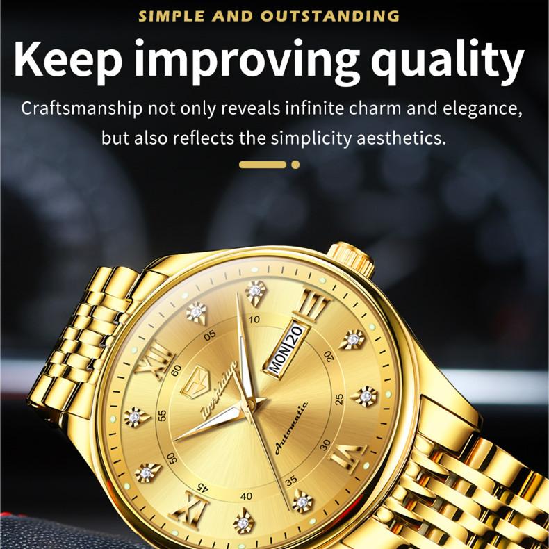 JINSHIDUN Nové pánské hodinky pro podnikání a volný čas Dual Calendar Plně automatické mechanické hodinky Intarzované pánské hodinky nejvyšší třídy