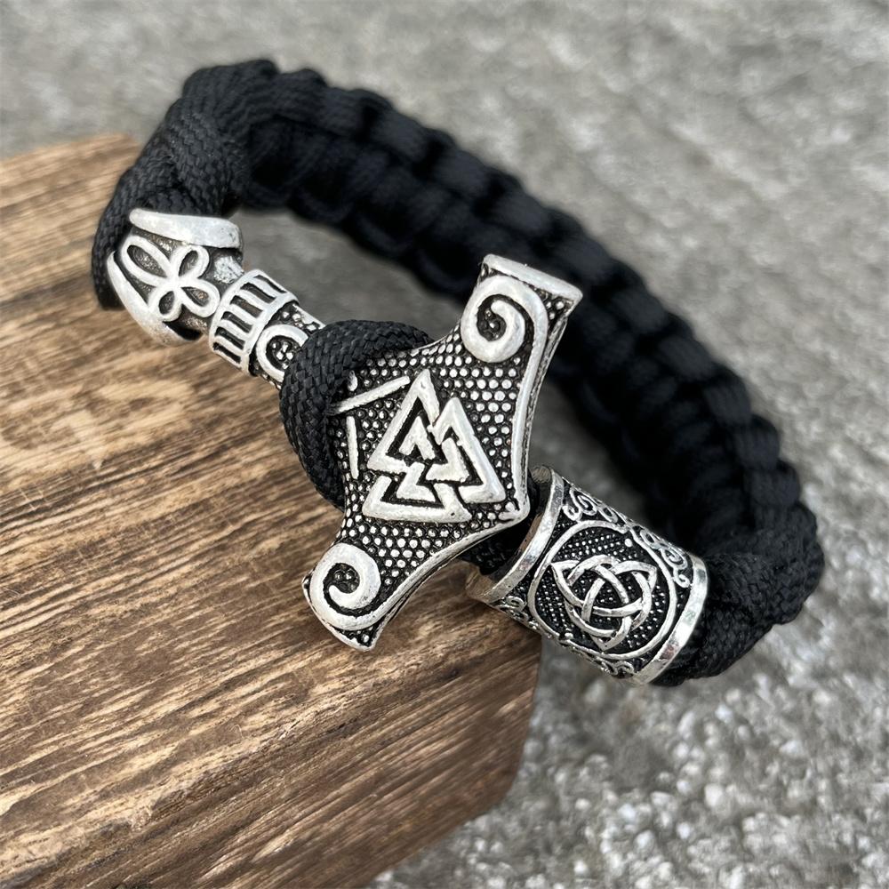 Viking Thor Hammer Valknut Vegvisir Runes Beads Jewelry Handmade Braided DIY Paracord Bracelet Mens Womens Accessories