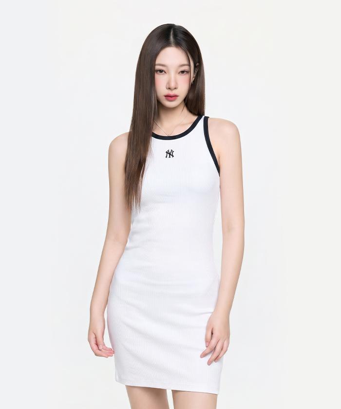 Emelbi Women'S Basic Ringer Ribbed Sleeveless Dress Ny (White) (A Type)