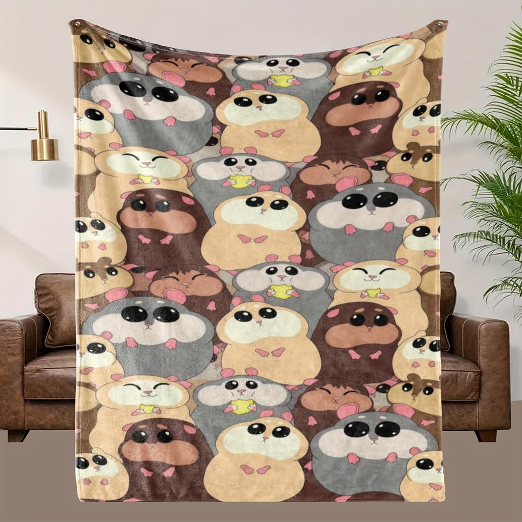 Cute hamster pattern Flannel printed blanket suitable for all seasons suitable for living room office sofa and travel 180x250CM